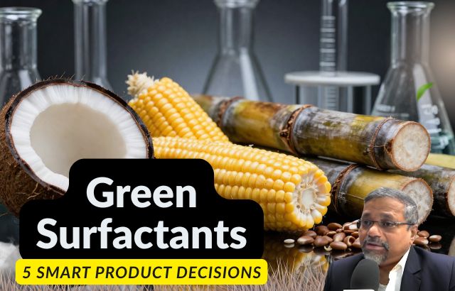 Renewable plant-based sources used in green surfactant production.