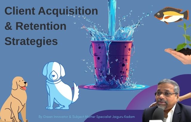 Client retention concept in animal feed industry showing leaking bucket representing customer churn and loss of business growth