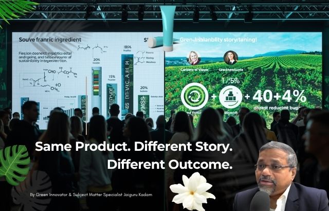 Comparison of technical product presentation versus sustainability storytelling at a B2B innovation expo